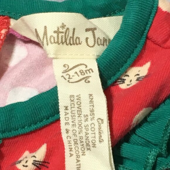 Matilda Jane Dress Girls 12-18M Make Believe Under the Tree Red Cat Floral Print - Picture 5 of 7